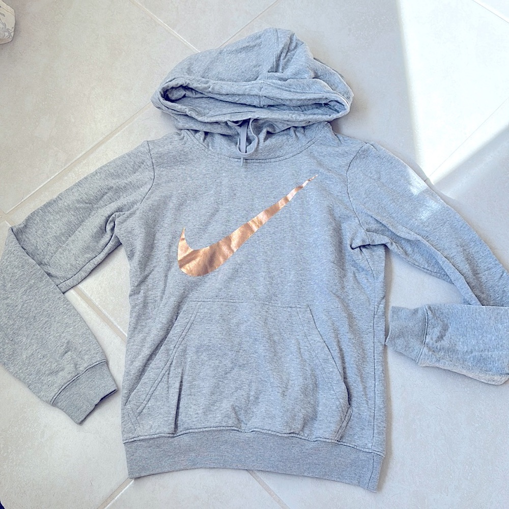 Grey and rose gold Nike hoodie
